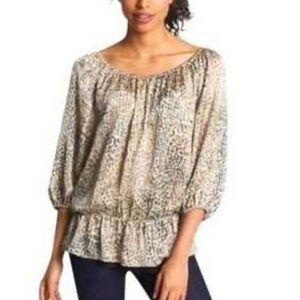 VINCE CAMUTO XL Satin Cheetah print off shoulder waist gathered woman top boho